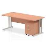 Impulse 1800 x 800mm Straight Office Desk Beech Top Silver Cantilever Leg Workstation 2 Drawer Mobile Pedestal MI000953