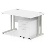 Impulse 1200 x 800mm Straight Office Desk White Top Silver Cantilever Leg Workstation 2 Drawer Mobile Pedestal MI000954