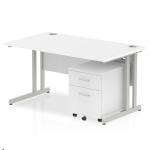 Impulse 1400 x 800mm Straight Office Desk White Top Silver Cantilever Leg Workstation 2 Drawer Mobile Pedestal MI000955