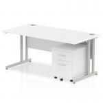 Impulse 1600 x 800mm Straight Office Desk White Top Silver Cantilever Leg Workstation 2 Drawer Mobile Pedestal MI000956