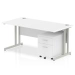 Impulse 1600 x 800mm Straight Office Desk White Top Silver Cantilever Leg Workstation 2 Drawer Mobile Pedestal MI000956