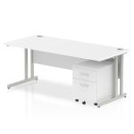 Impulse 1800 x 800mm Straight Office Desk White Top Silver Cantilever Leg Workstation 2 Drawer Mobile Pedestal MI000957