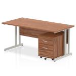 Impulse 1600 x 800mm Straight Office Desk Walnut Top Silver Cantilever Leg Workstation 2 Drawer Mobile Pedestal MI000960
