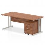 Impulse 1800 x 800mm Straight Office Desk Walnut Top Silver Cantilever Leg Workstation 2 Drawer Mobile Pedestal MI000961