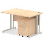 Impulse 1200 x 800mm Straight Office Desk Maple Top Silver Cantilever Leg Workstation 2 Drawer Mobile Pedestal MI000962