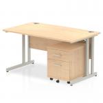 Impulse 1400 x 800mm Straight Office Desk Maple Top Silver Cantilever Leg Workstation 2 Drawer Mobile Pedestal MI000963