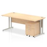 Impulse 1800 x 800mm Straight Office Desk Maple Top Silver Cantilever Leg Workstation 2 Drawer Mobile Pedestal MI000965