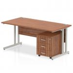 Impulse 1400 x 800mm Straight Office Desk Walnut Top Silver Cantilever Leg Workstation 3 Drawer Mobile Pedestal MI000979