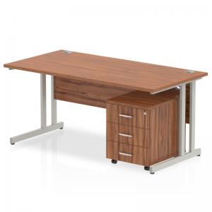 Impulse 1400 x 800mm Straight Office Desk Walnut Top Silver Cantilever