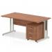 Impulse 1400 x 800mm Straight Office Desk Walnut Top Silver Cantilever Leg Workstation 3 Drawer Mobile Pedestal MI000979