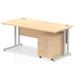 Impulse 1200 x 800mm Straight Office Desk Maple Top Silver Cantilever Leg Workstation 3 Drawer Mobile Pedestal MI000982