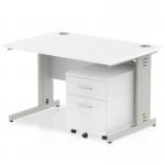 Impulse 1200 x 800mm Straight Office Desk White Top Silver Cable Managed Leg Workstation 2 Drawer Mobile Pedestal MI000994