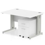 Impulse 1200 x 800mm Straight Office Desk White Top Silver Cable Managed Leg Workstation 2 Drawer Mobile Pedestal MI000994