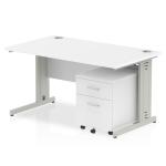 Impulse 1400 x 800mm Straight Office Desk White Top Silver Cable Managed Leg Workstation 2 Drawer Mobile Pedestal MI000995