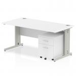 Impulse 1600 x 800mm Straight Office Desk White Top Silver Cable Managed Leg Workstation 2 Drawer Mobile Pedestal MI000996