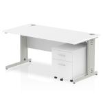 Impulse 1600 x 800mm Straight Office Desk White Top Silver Cable Managed Leg Workstation 2 Drawer Mobile Pedestal MI000996
