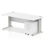 Impulse 1800 x 800mm Straight Office Desk White Top Silver Cable Managed Leg Workstation 2 Drawer Mobile Pedestal MI000997