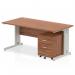 Impulse 1600 x 800mm Straight Office Desk Walnut Top Silver Cable Managed Leg Workstation 2 Drawer Mobile Pedestal MI001000