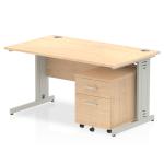 Impulse 1400 x 800mm Straight Office Desk Maple Top Silver Cable Managed Leg Workstation 2 Drawer Mobile Pedestal MI001003