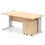 Impulse 1600 x 800mm Straight Office Desk Maple Top Silver Cable Managed Leg Workstation 2 Drawer Mobile Pedestal MI001004