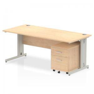 Impulse 1800 x 800mm Straight Office Desk Maple Top Silver Cable