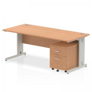 Impulse 1800 x 800mm Straight Office Desk Oak Top Silver Cable Managed