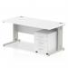 Impulse 1200 x 800mm Straight Office Desk White Top Silver Cable Managed Leg Workstation 3 Drawer Mobile Pedestal MI001014