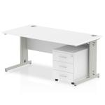 Impulse 1200 x 800mm Straight Office Desk White Top Silver Cable Managed Leg Workstation 3 Drawer Mobile Pedestal MI001014