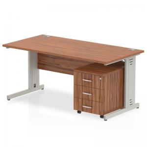 Impulse 1200 x 800mm Straight Office Desk Walnut Top Silver Cable