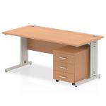 Impulse 1200 x 800mm Straight Office Desk Oak Top Silver Cable Managed Leg Workstation 3 Drawer Mobile Pedestal MI001026