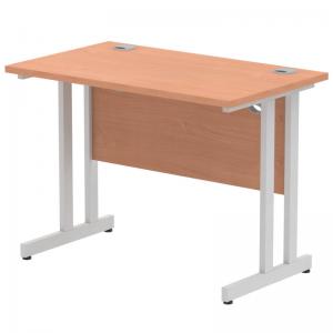 Impulse 1000 x 600mm Straight Office Desk Beech Top Silver Cantilever