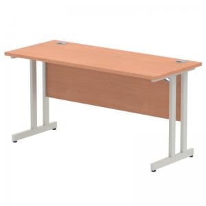 Impulse 1400 x 600mm Straight Office Desk Beech Top Silver Cantilever