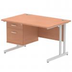 Impulse 1200 x 800mm Straight Office Desk Beech Top Silver Cantilever Leg Workstation 1 x 2 Drawer Fixed Pedestal MI001688