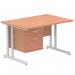 Impulse 1200 x 800mm Straight Office Desk Beech Top Silver Cantilever Leg Workstation 1 x 2 Drawer Fixed Pedestal MI001688