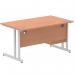 Impulse 1400 x 800mm Straight Office Desk Beech Top Silver Cantilever Leg Workstation 1 x 2 Drawer Fixed Pedestal MI001689