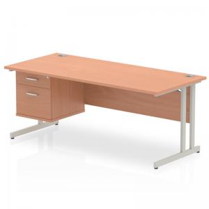 Impulse 1800 x 800mm Straight Office Desk Beech Top Silver Cantilever