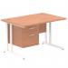 Impulse 1200 x 800mm Straight Office Desk Beech Top White Cantilever Leg Workstation 1 x 2 Drawer Fixed Pedestal MI001692