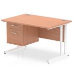 Impulse 1200 x 800mm Straight Office Desk Beech Top White Cantilever Leg Workstation 1 x 2 Drawer Fixed Pedestal MI001692