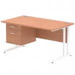 Impulse 1400 x 800mm Straight Office Desk Beech Top White Cantilever Leg Workstation 1 x 2 Drawer Fixed Pedestal MI001693