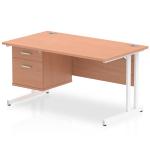 Impulse 1400 x 800mm Straight Office Desk Beech Top White Cantilever Leg Workstation 1 x 2 Drawer Fixed Pedestal MI001693