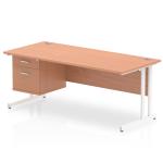 Impulse 1800 x 800mm Straight Office Desk Beech Top White Cantilever Leg Workstation 1 x 2 Drawer Fixed Pedestal MI001695