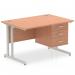 Impulse 1200 x 800mm Straight Office Desk Beech Top Silver Cantilever Leg Workstation 1 x 3 Drawer Fixed Pedestal MI001696