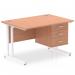 Impulse 1200 x 800mm Straight Office Desk Beech Top White Cantilever Leg Workstation 1 x 3 Drawer Fixed Pedestal MI001700