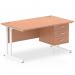 Impulse 1400 x 800mm Straight Office Desk Beech Top White Cantilever Leg Workstation 1 x 3 Drawer Fixed Pedestal MI001701