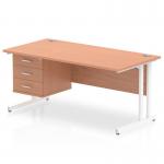 Impulse 1600 x 800mm Straight Office Desk Beech Top White Cantilever Leg Workstation 1 x 3 Drawer Fixed Pedestal MI001702