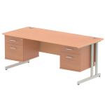 Impulse 1800 x 800mm Straight Office Desk Beech Top Silver Cantilever Leg Workstation 2 x 2 Drawer Fixed Pedestal MI001707