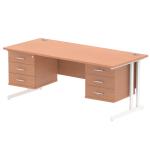 Impulse 1800 x 800mm Straight Office Desk Beech Top White Cantilever Leg Workstation 2 x 3 Drawer Fixed Pedestal MI001719