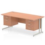 Impulse 1600 x 800mm Straight Office Desk Beech Top Silver Cantilever Leg Workstation 1 x 2 Drawer 1 x 3 Drawer Fixed Pedestal MI001722