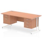 Impulse 1600 x 800mm Straight Office Desk Beech Top White Cantilever Leg Workstation 1 x 2 Drawer 1 x 3 Drawer Fixed Pedestal MI001726