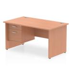 Impulse 1400 x 800mm Straight Office Desk Beech Top Panel End Leg Workstation 1 x 2 Drawer Fixed Pedestal MI001734